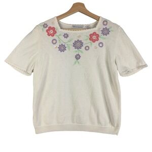 Alfred Dunner Vintage Large Embroidered Floral Sequin Sweater Vest Boho Knit Top